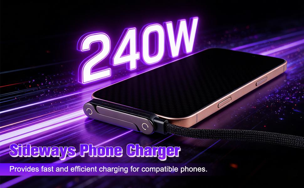 Sideways Phone Charger, 2 in 1 Invisible Holder Charger Cable, 240W Braided Fast Charge Cable with Built-in Phone Stand, 2026 New Foldable Durable USB-C Cord for Phone