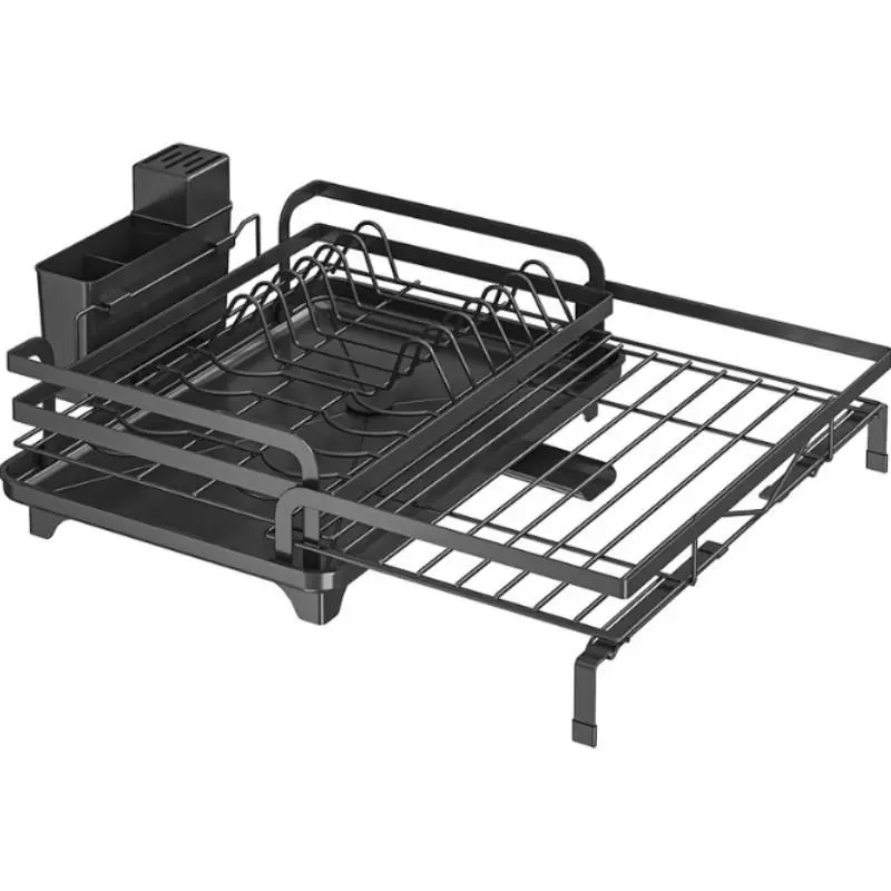 Adjustable Cutlery Rack Kitchen Organizer, Extendable Bowl and Cutlery Rack with Drain Board, Efficient Drying, Saves Space, Keeps Kitchen Tidy