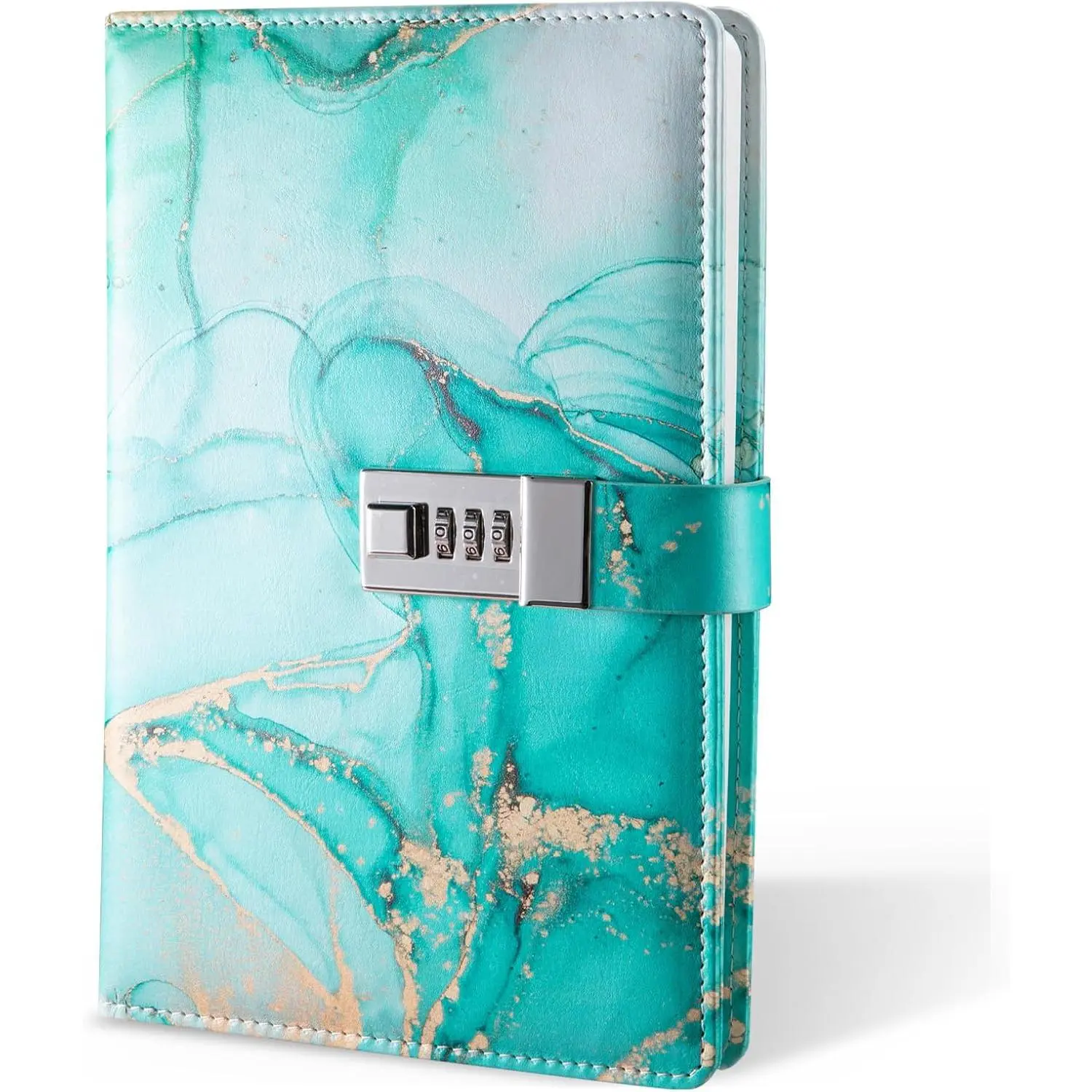 Diary with Lock, A5 Lockable Journal, PU Leather Combination Lock Diary, Lock Diary Planner Organizer for Men and Women, Office Product 8.6 x 5.9 in-Cyan