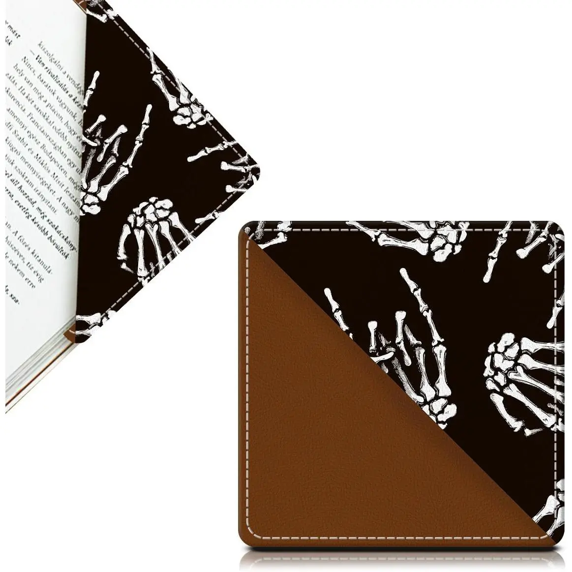 Cute Leather Bookmarks, Fun Triangle Making Corner Bookmark, Book Accessories for Reading Book Lovers, Unbreakable Page Markers for Women Men Cool Rock Skull Hand