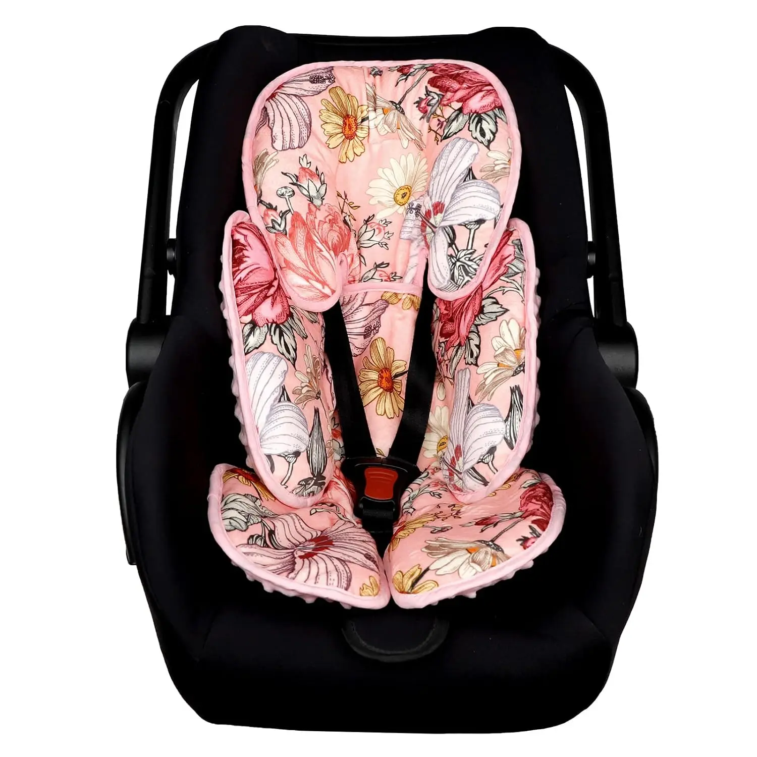 Pink Newborn Car Seat Insert - 2-in-1 Reversible Cute Baby Accessory, Soft Head & Body Support Pillow for Stroller, Bouncer