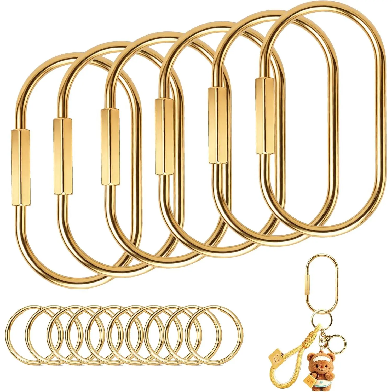 6 Pack Brass Key Rings Bulk,  Key Chain Organizer with Secure Screw Lock, Carabiner  Clip for , Purse Bag Charms for Handbags, Key Holder for Men Women - Heavy Duty Key Rings Set