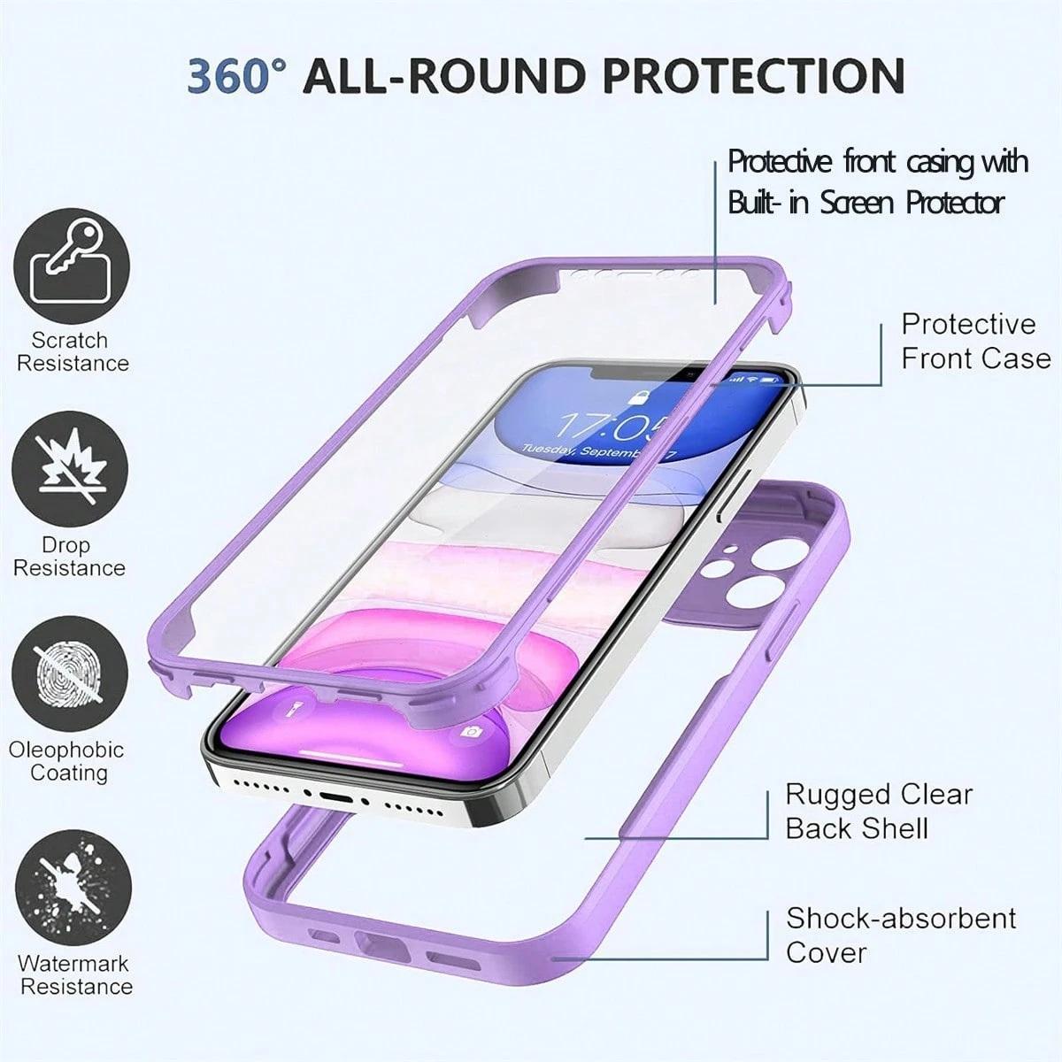 2 in 1 Full Body Protective Case with Front Screen Protector, Soft TPU Bumper + Hard PC Back Cover, Compatible with Apple 16/15/14/13/12/11 Pro Max/Plus, Accessories