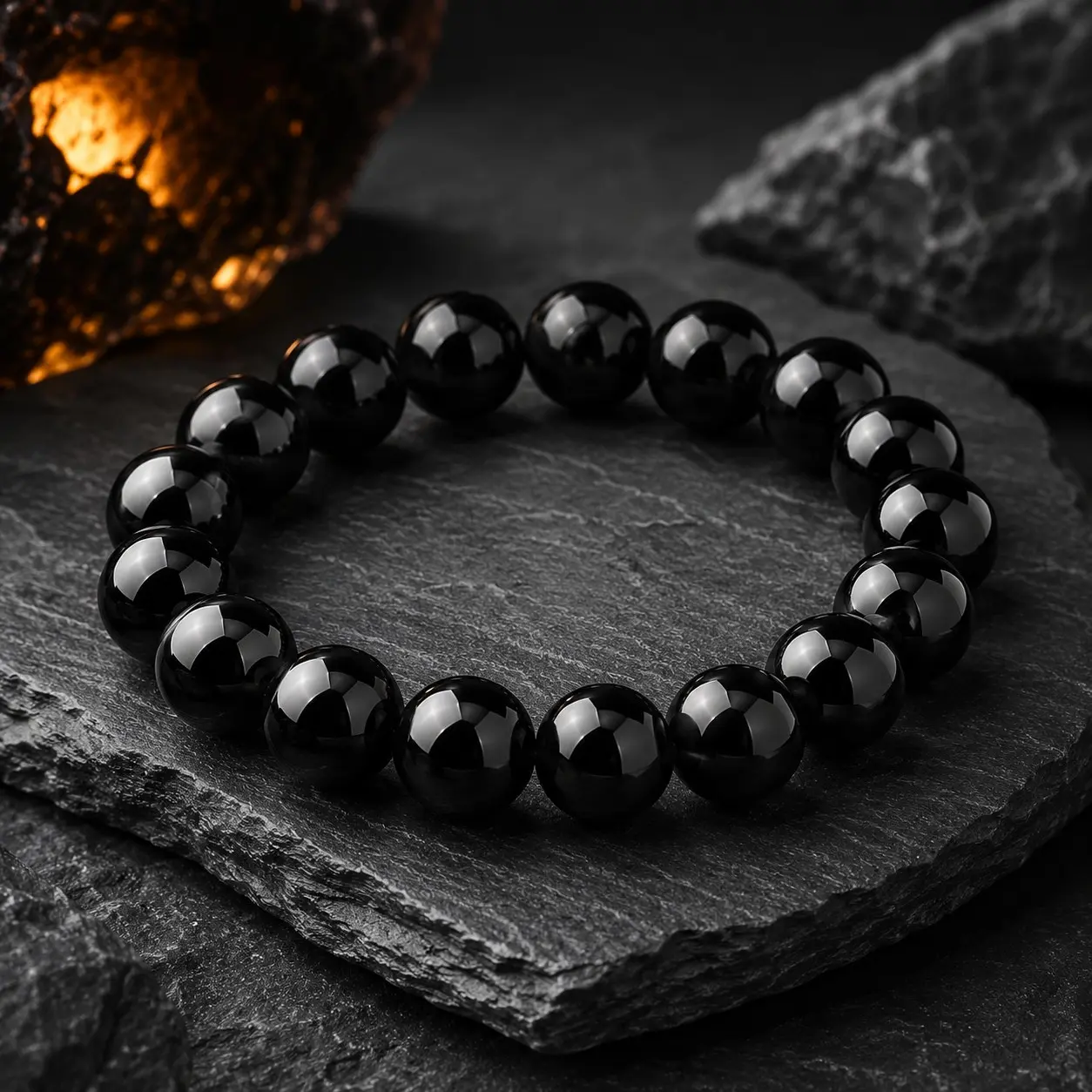Men’s 12mm Black Obsidian Beaded Stretch Bracelet - Bold Large-Bead Stone Jewelry for Everyday Wear
