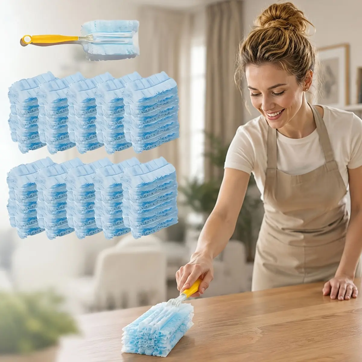 Microfiber Static Duster with Handle, Disposable Dusting Wand and Replacement Heads, Soft Thickened Cleaning Brush for Furniture Gaps, Keyboards, Ceiling Fans, Blinds, Air Vents, Home, Office and Car Cleaning, Disposable Dusters