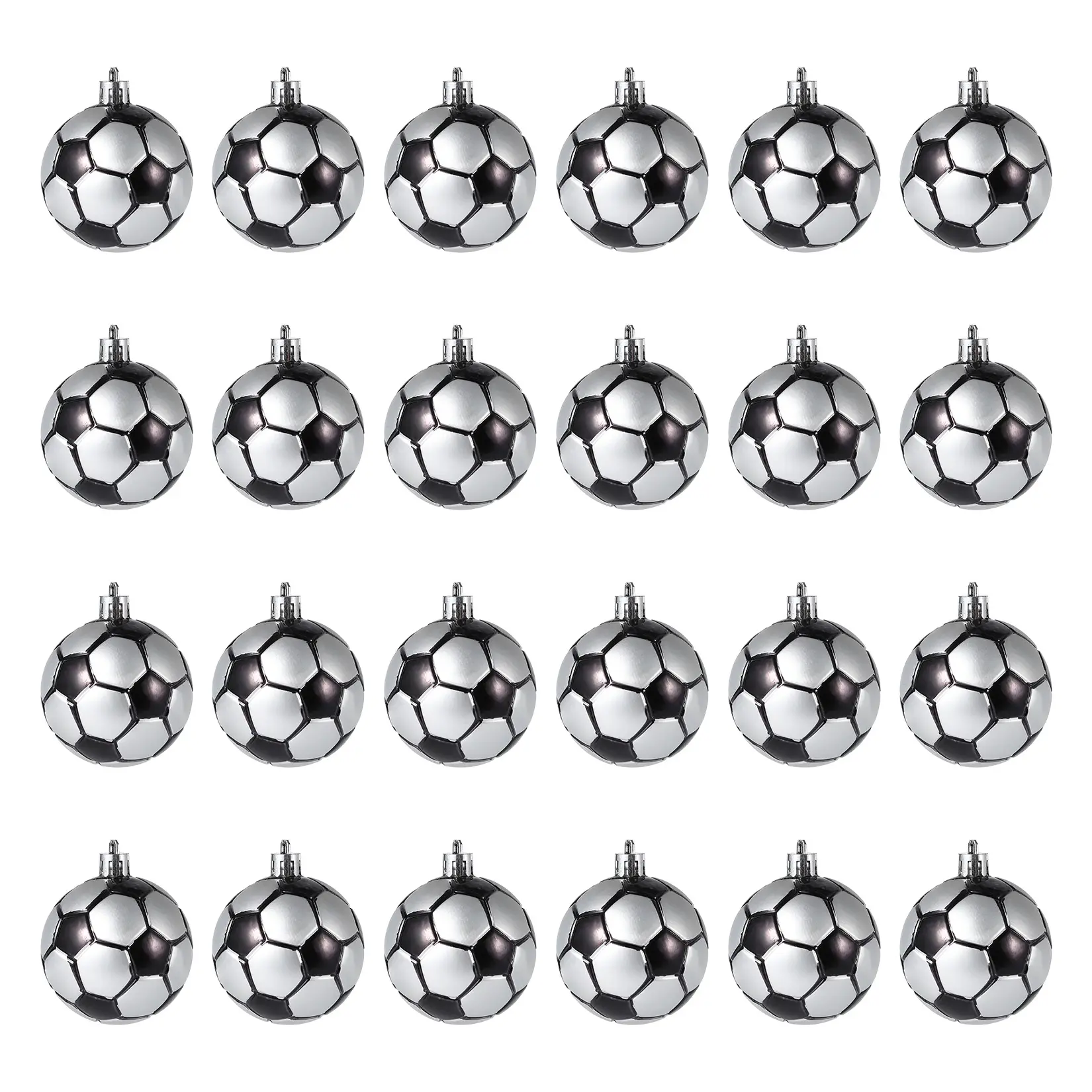 24PCS Sports Theme Christmas Ball Ornaments Set, Football Baseball Basketball Soccer Hanging Decorations with Sparkle for Xmas Tree
