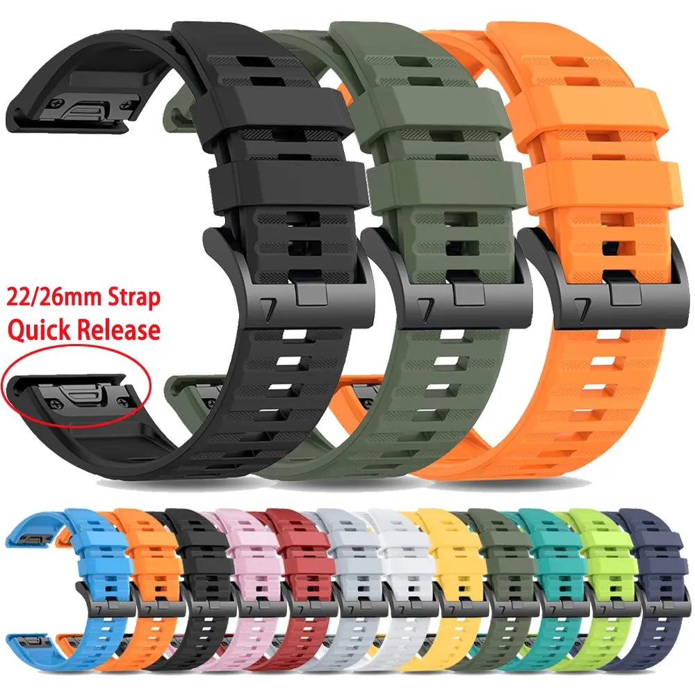 22mm 26mm Sport Silicone Strap for Garmin Fenix 6X 6 8Pro AMOLED 7X 7 E 5X 5Puls/Epix Pro Gen2/Enduro 3/Tactix 8/Quatix 8/Forerunner 970 955 Solar/instinct 3 2X Quickfit Replacement Band Bracelet