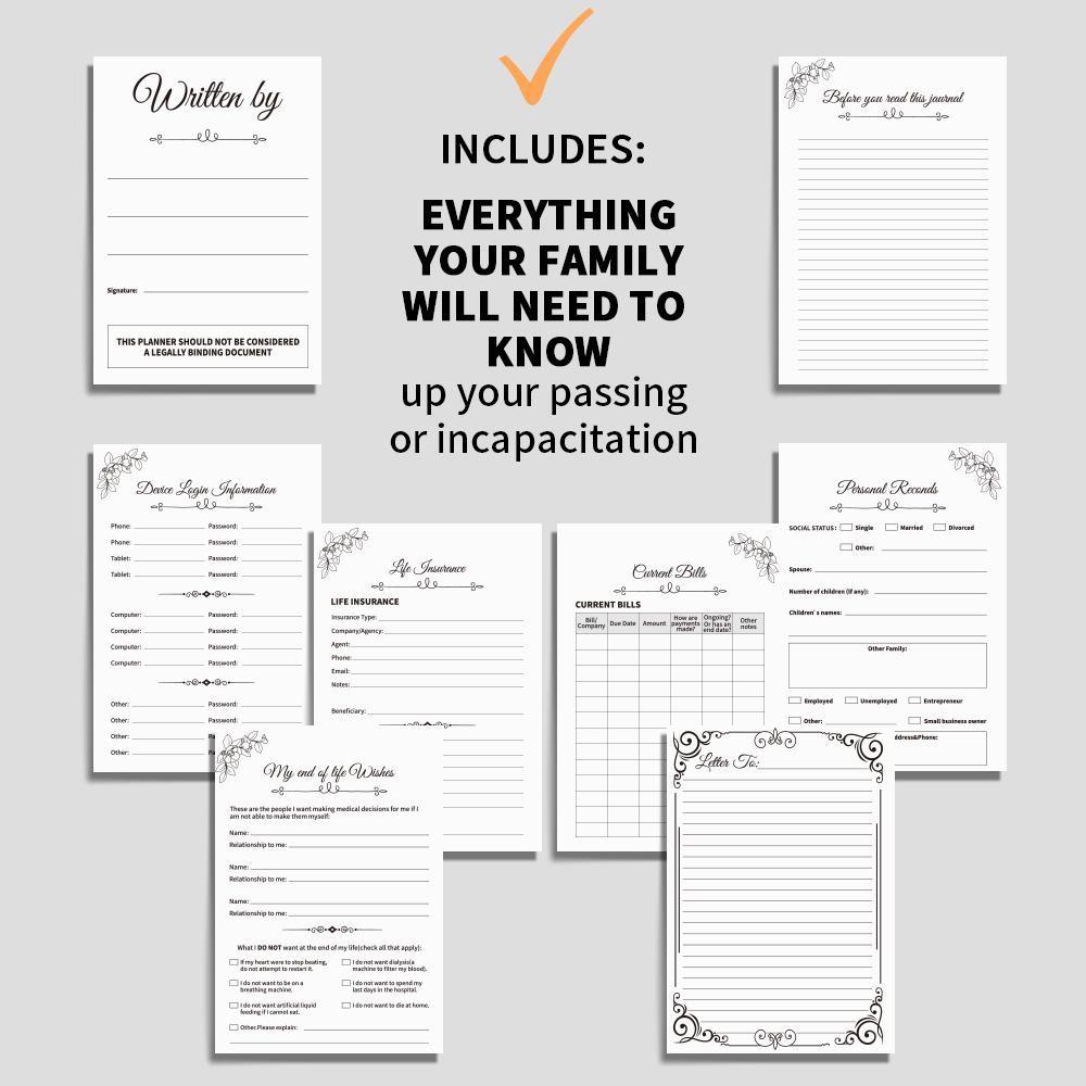 Floral Pattern End-of-life Planning & Journal Notebook, 1 Count Essential Personal Planning Notebook with Emergency Contacts, Care Plan