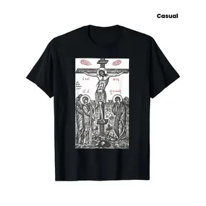 Greek Russian Orthodox Christ Crucifixion Short-Sleeve Top - Breathable Casual Clothes, Simple Design, Sizes S-5XL, Suitable for Gyms and Travel