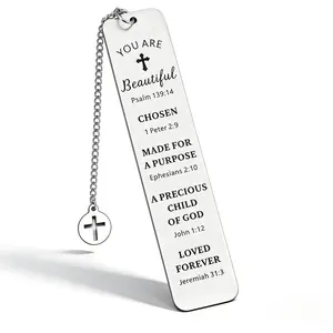 Steel Bookmark with Cross Pendant – Inspirational Bible Verse Scripture – Perfect Religious Gift Women, Men, Girls, Baptism, Graduation