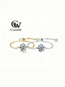 0.5 Carat Moissanite Ring, Adjustable Chain Design, Unisex Couple Jewelry, Unique Fashion Accessory for Men and Women