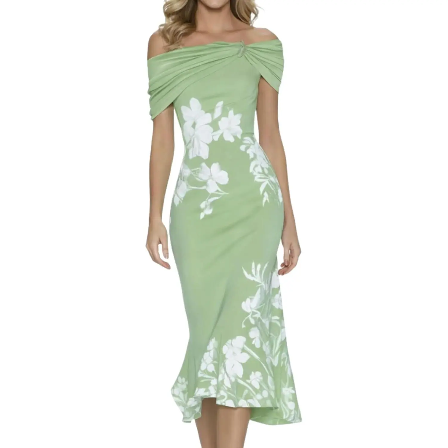 Bodycon Dresses for Women Floral Off Shoulder Fishtail Cocktail Dress 2026 Summer Midi Prom Dresses for Wedding Guest