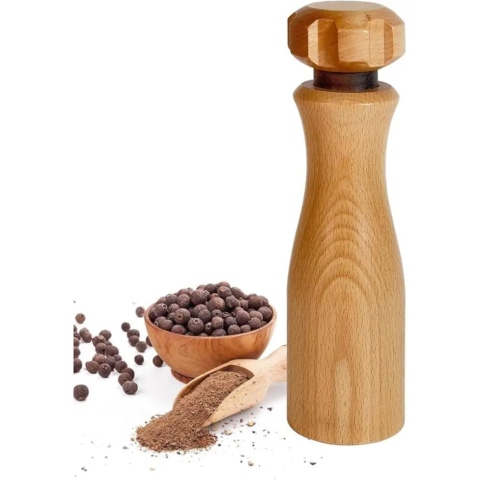 Wooden Salt And Pepper  Set –【Gear-Shape Knob & Effortless Grinding】 | 8 Inch Manual Refillable Pepper  Set