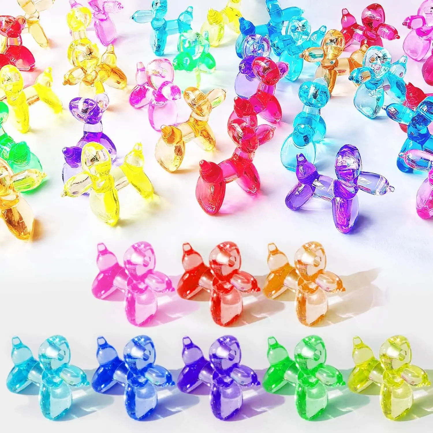 70 Pcs Mini Resin Balloon Dog Figurines, Acrylic Balloon Animal Charms, 8 Colors Mixed Plastic Bulk Figures for Party Favors, Hide and Keychain DecorGift