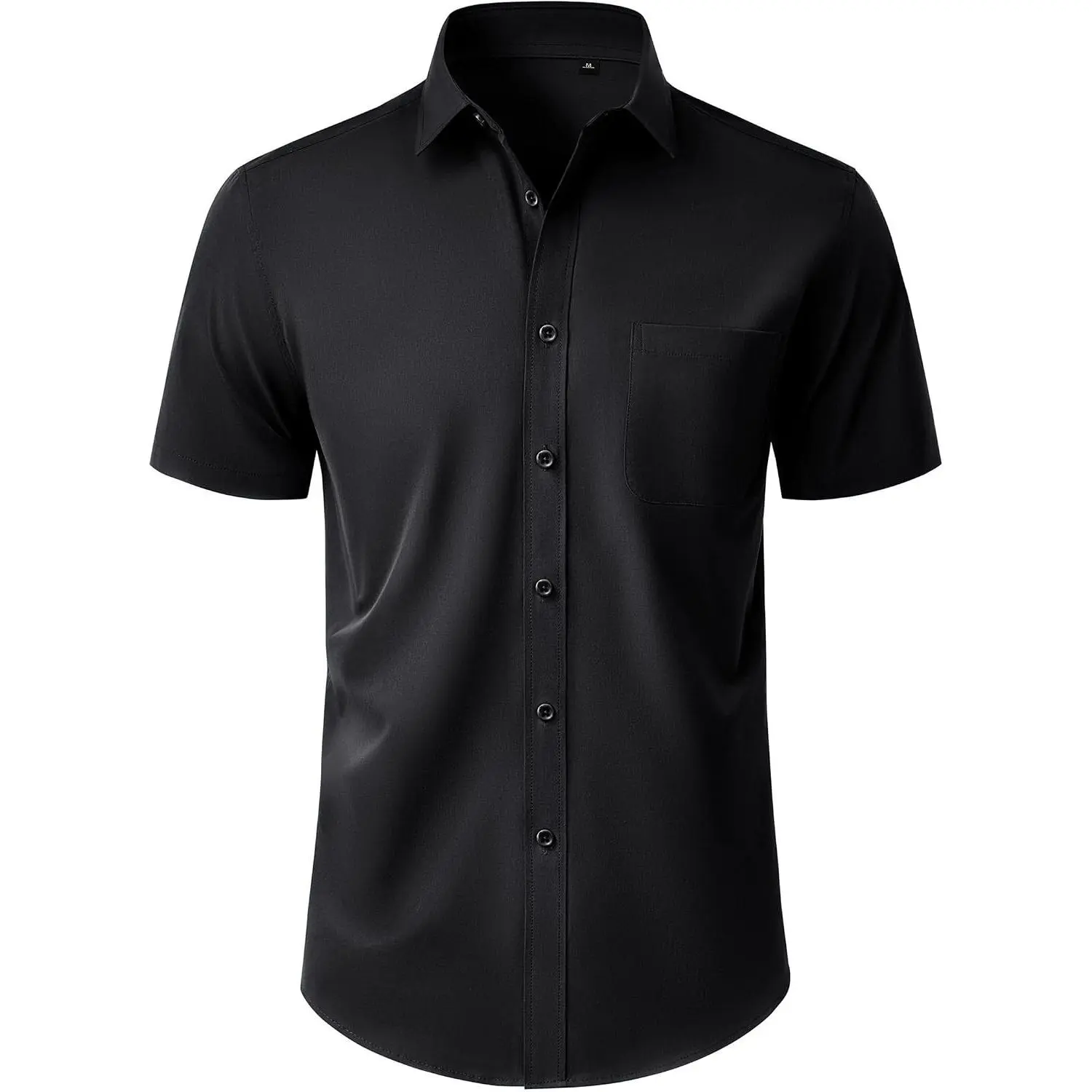 Men's Short Sleeve Wrinkle-Free Button Down Dress Shirt with Pocket | Business Casual Formal Work Office Wedding Graduation Party Gala | Easy Care Solid Fabric Regular Fit