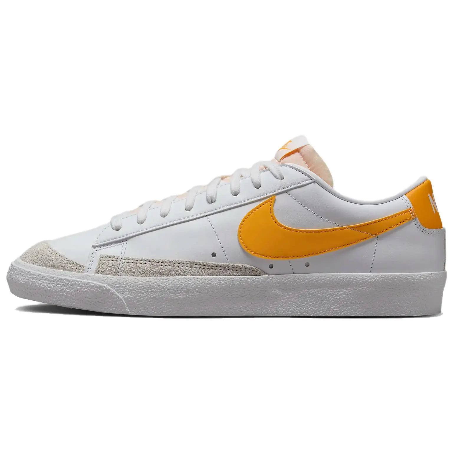 Nike Blazer Low Top Sneakers for Men – Synthetic Suede Leather, Minimalist and Comfortable, White and Orange Verifiable, with credentials and supporting global authentication