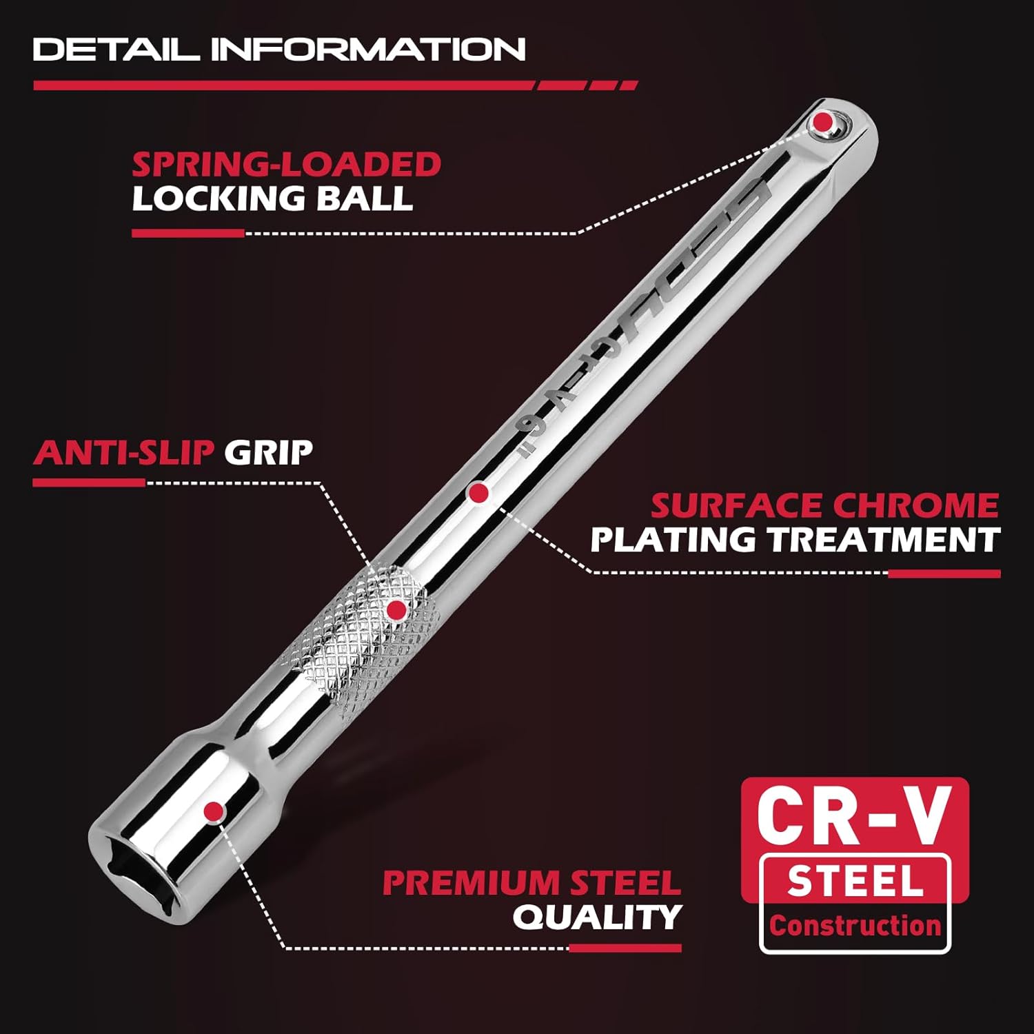 4- 3/8" Drive Socket Extension Bar Set, Professional Socket Extension Set Include 3, 6, and 10 Inch Extensions and 3/8 Inch drive Universal Joint Sockets, Premium Cr-V Steel ConstructionQuesear
