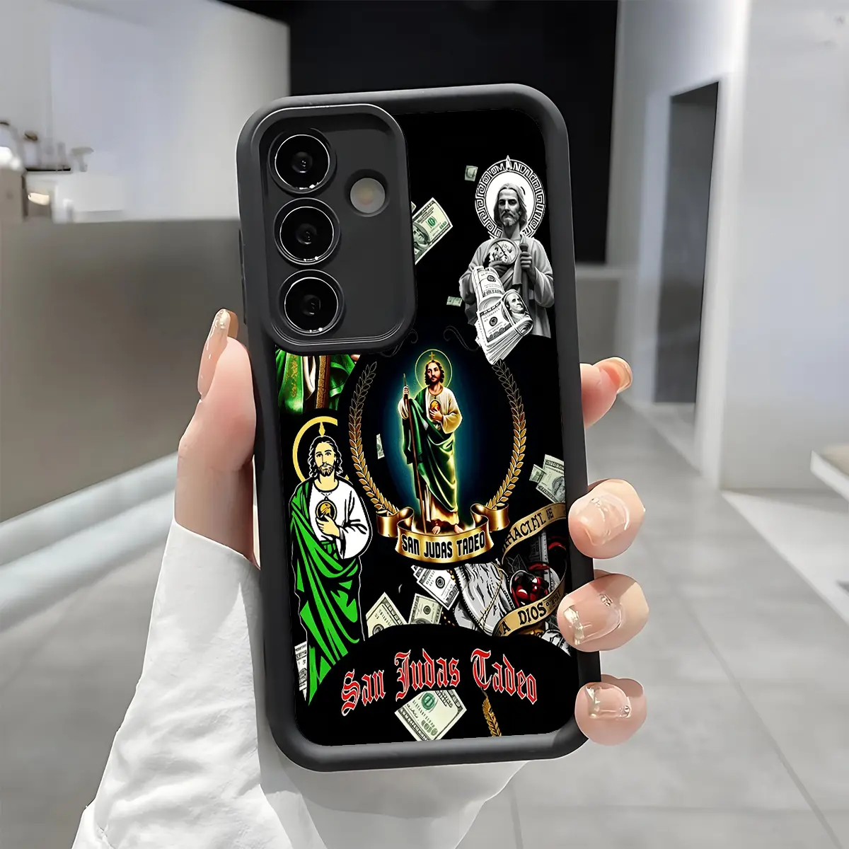 San Judas Tadeo Saint Jude Thaddeus Phone Case - Enhanced Camera Protection, Shockproof, Skin-Friendly Soft Cover, Handheld Cellphone Accessory for Samsung Galaxy S21 S22 S23 S24 S25 S26 Plus Ultra FE A14 A15 A16 A35 A36 A53 A54 Note20ultra, Dollar Money