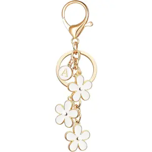 OUMILAN Initial Keychain Cute Flower Charms Keyring for Handbag Backpack–Personalized A-Z Letter Jewelry Gift for Women Girls
