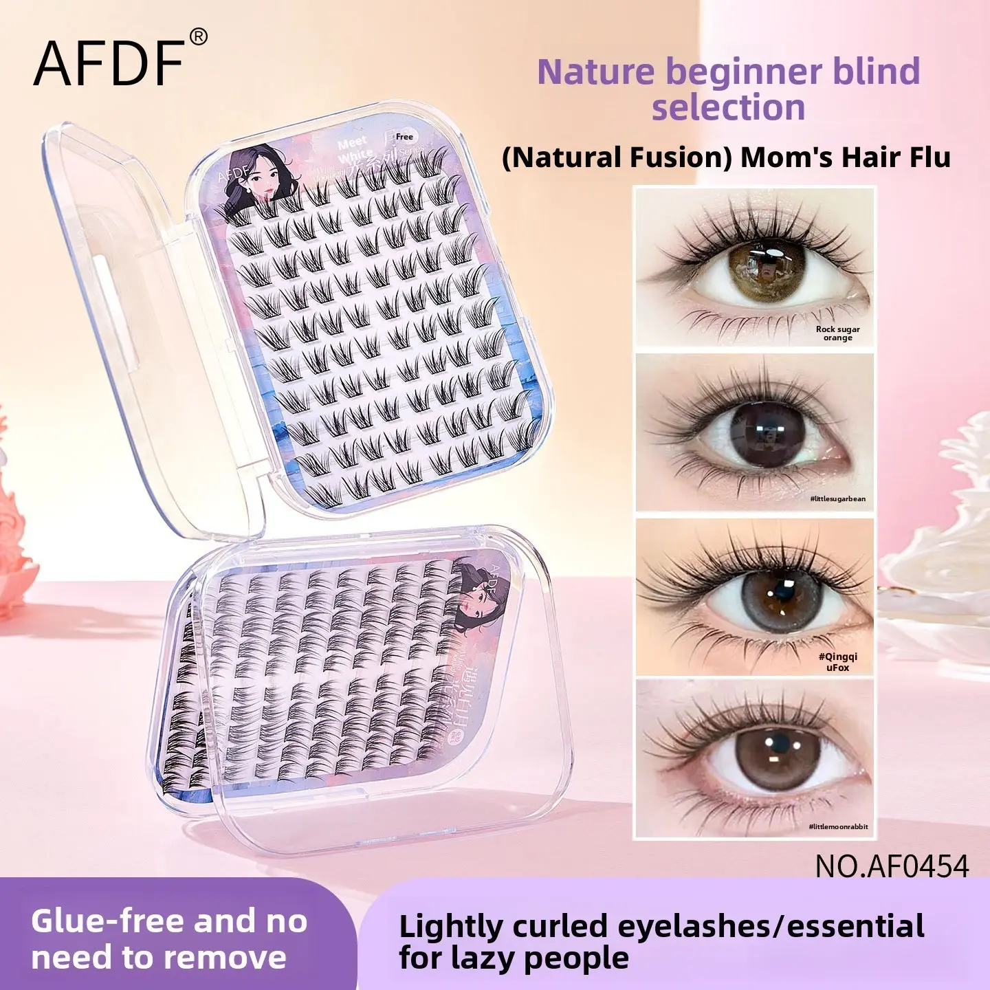 Viral White Moonlight Mini Bean Glueless Soft Cluster Lashes, Camera Ready Fox Eye Self-Stick Individual Eyelashes, Lazy No Glue False Lashes For New Makeup Lovers