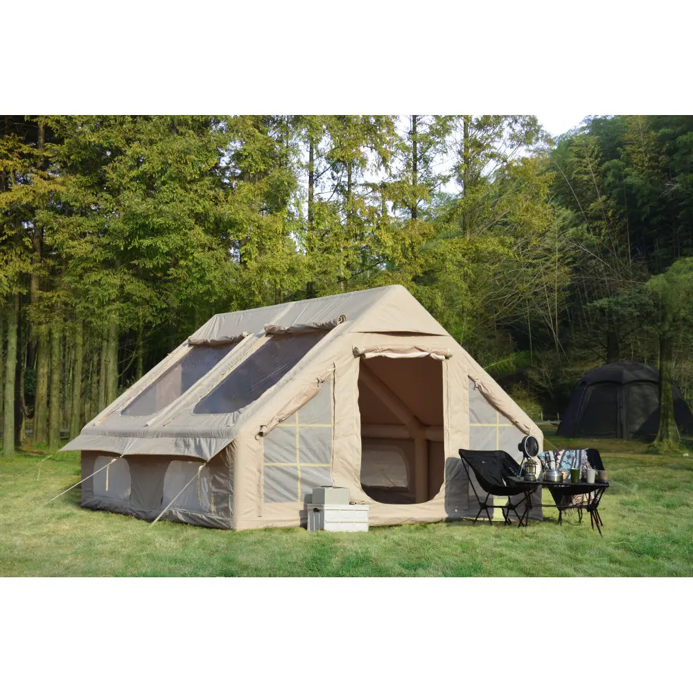 Oxford Inflatable & Bell Glamping Tent with Hand Pump or Stove Jack, 4-Season Waterproof Windproof Cabin Shelter – Available in 9.8-13.1ft Sizes for 3-8 People, Army Green/Beige/Green