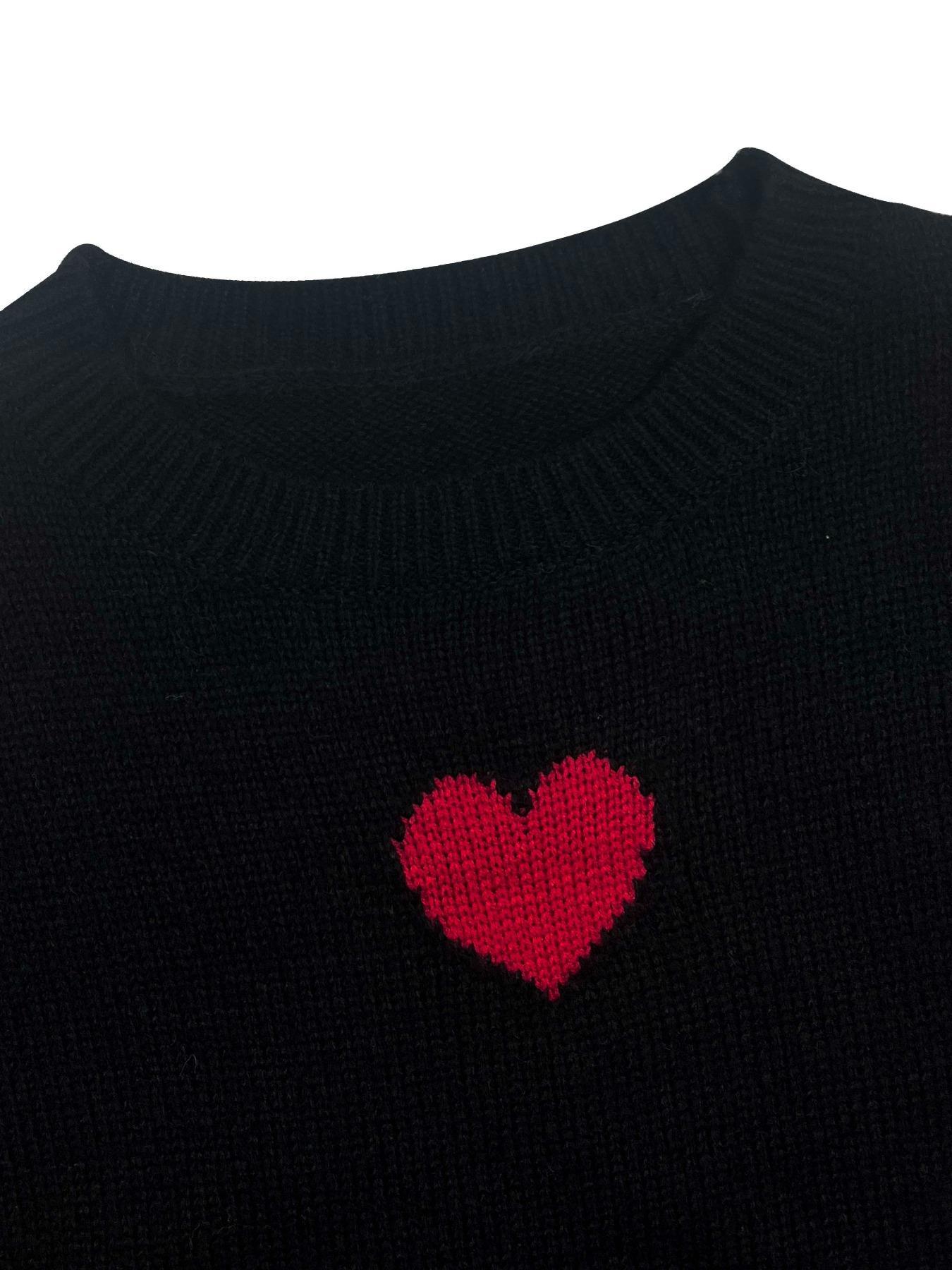 Women's Loose Fit Heart Pattern Drop Shoulder Sweater, Casual Long Sleeve Round Neck Knit Top for Spring & Fall, Fashion Ladies' Knitwear for Daily Wear, Womenswear