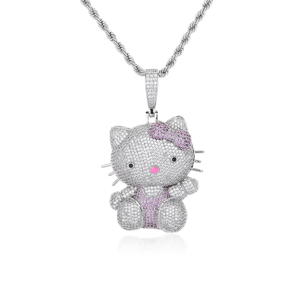 Cartoon style diamond-studded cute necklace, trendy cool pink bow cat pendant necklace, women's accessory. bling jewelry simple jewelry holiday haul christmas birthday anniversary fashion costume jewelry fashion jewelry