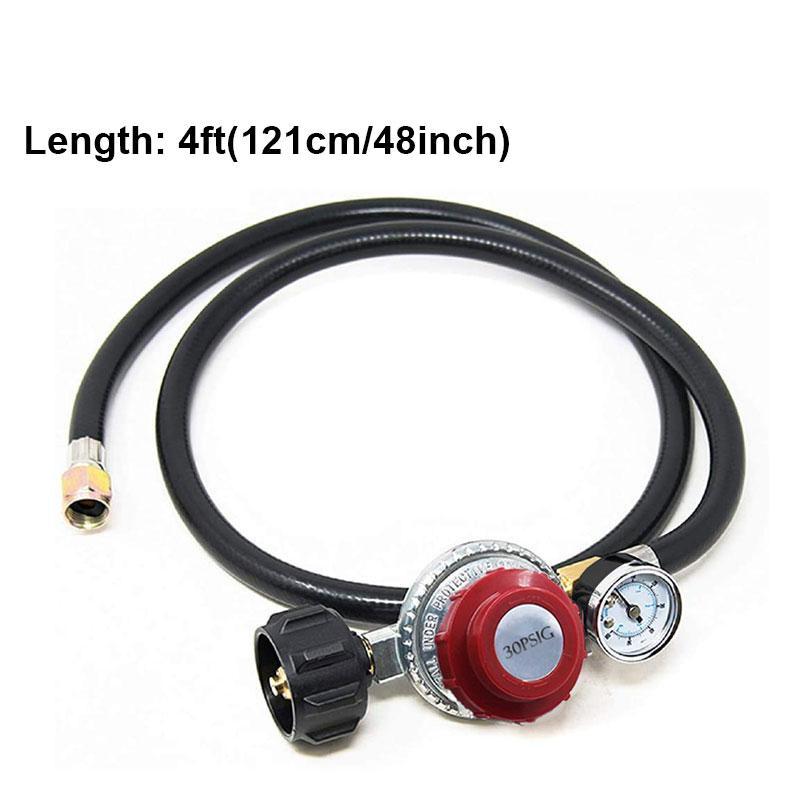 4 FT 0-30 PSI Adjustable High Pressure Propane Regulator with Hose and PSI Gauge, LP Gas Grill Regulator Hose with 1/8 MNPT Pipe Fitting for Grill, Burner, Fryer, Cooker, firepit and More, Lpg Hose