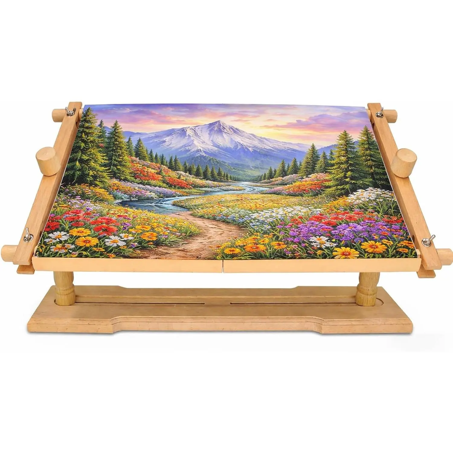 Rotated Table Embroidery Frame Stand - Adjustable Cross Stitch Scroll Frame, Beech Wood Quilting Frame Needlepoint Holder Stretch Bar for Stitching Sewing Craft