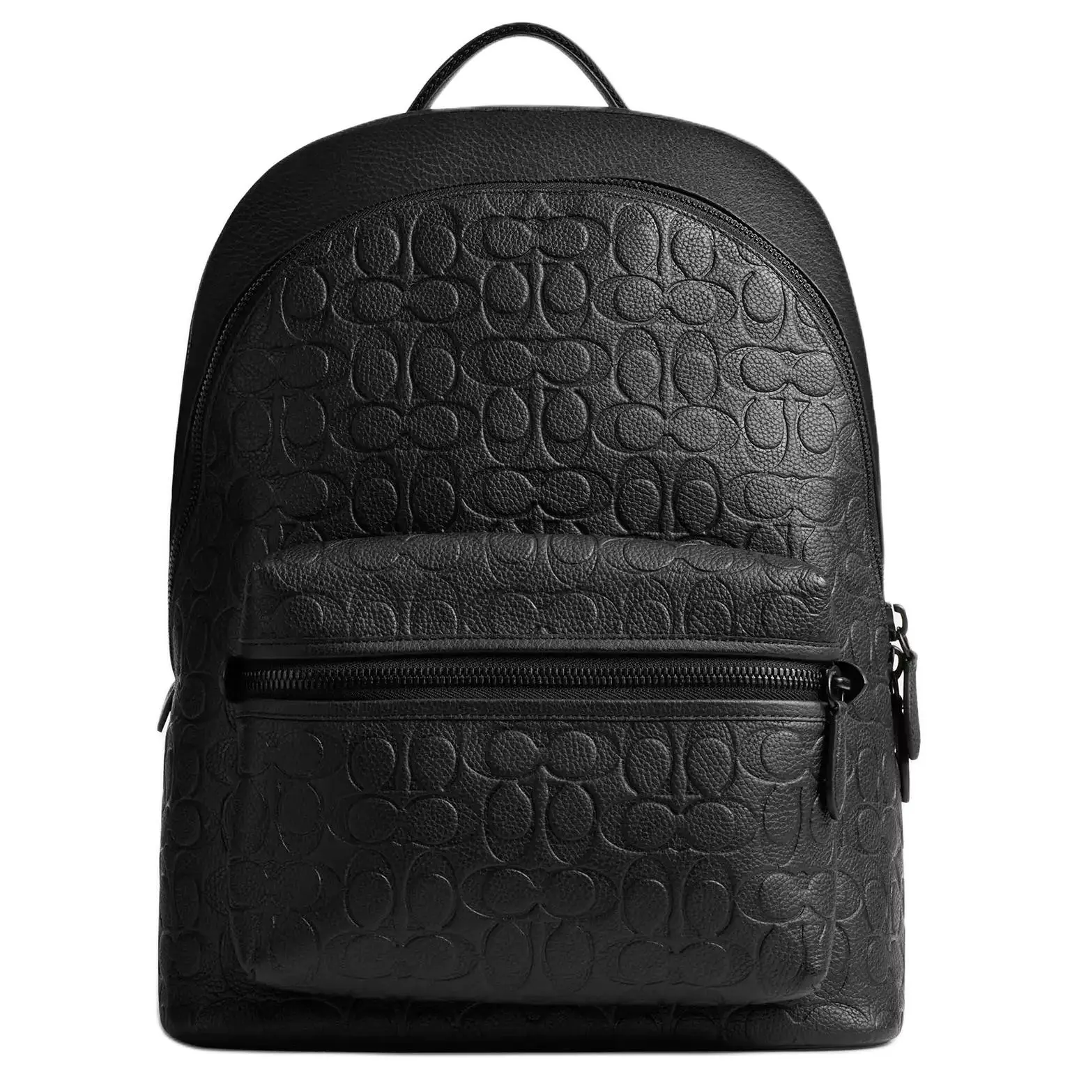 COACH Charter 30 Embossed Logo Double-Zip Classic Monogram Pebbled Leather Backpack for Men, Large, Black