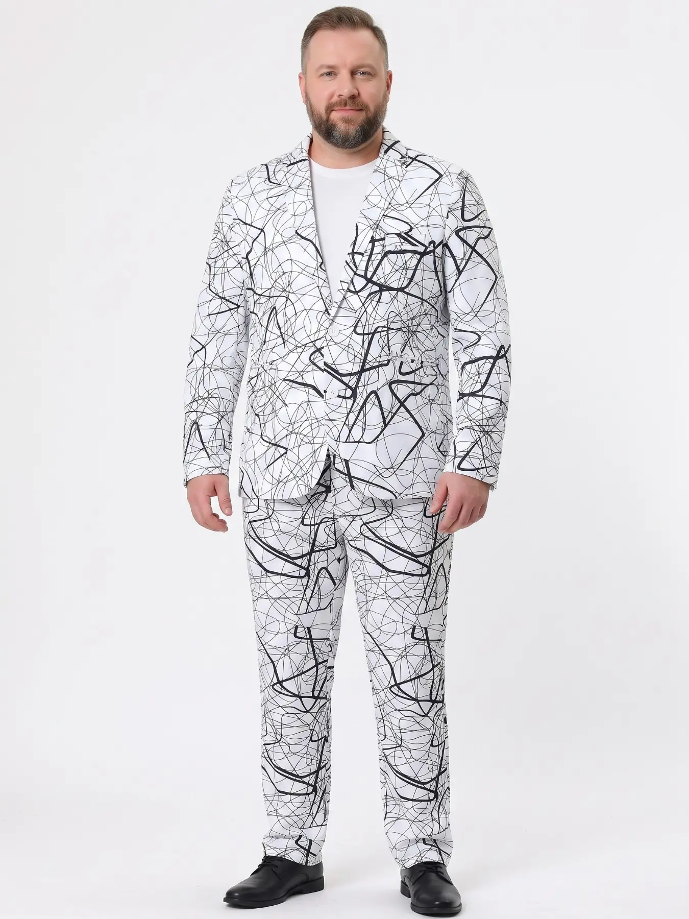 Large Size Men's Graffiti Blazer, Unique Design Casual Suit Set, Long Sleeve Pants, All over Print, Fashionable Outerwear, Menswear