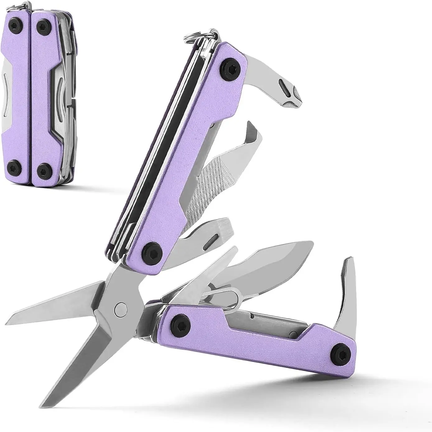 11-in-1 Mini EDC Multitool with Pocket Knife, Screwdriver, Scissors, SIM Extractor, Bottle Opener - Mini Gifts for Men, Ideal for Outdoor Hiking, Home Improvement Simple Repairs (Purple)