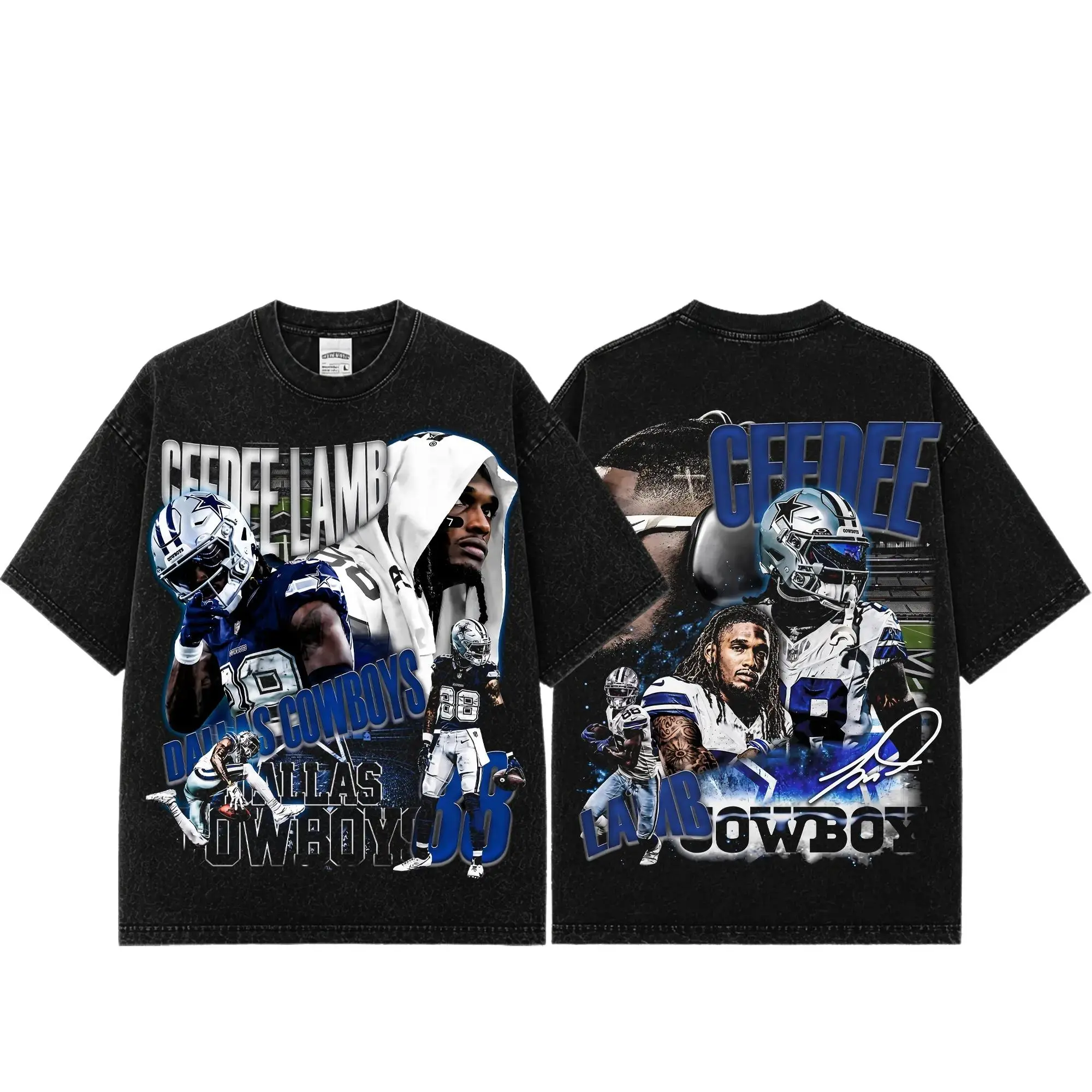 Unisex CeeDee Lamb MVP Premium Acid Washed Cotton T-Shirt, Heavyweight Vintage Washed Graphic Tee, Retro Football Collage Shirt, Cowboys Football Fan Apparel, Oversized Distressed Streetwear Tee, Unisex Football Graphic Shirt, Gift for Football Fans