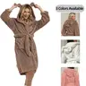Women's Coral Fleece Hooded Robe with Cute 3d Ears Design, Thick Warm Loungewear, Nightwear, Knee-Length Bathrobe for Winter