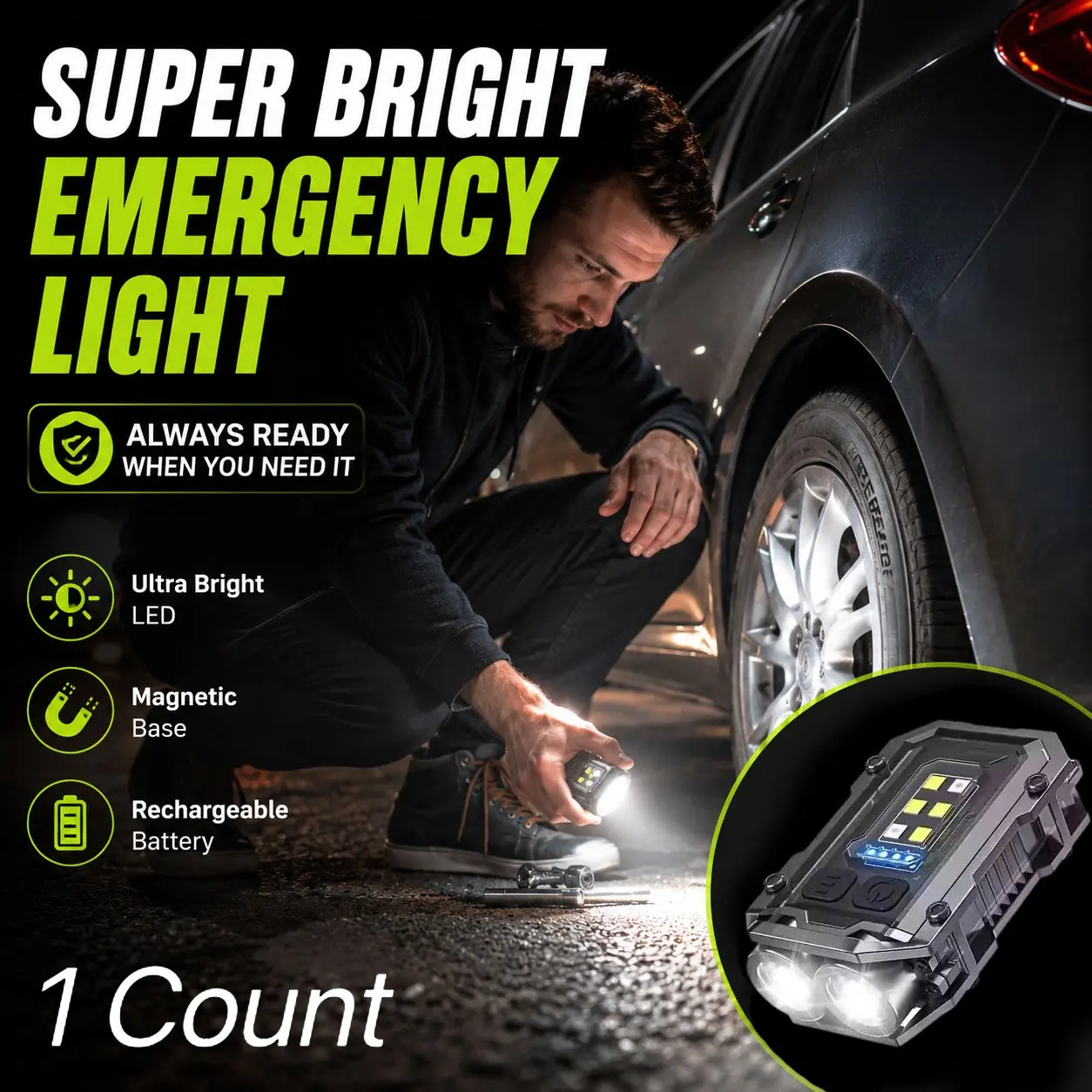 Wild Bright Mini Magnetic Work Light, Rechargeable LED Emergency Light with Strong Magnet, Pocket Flashlight for Car Repair, Camping & Outdoor