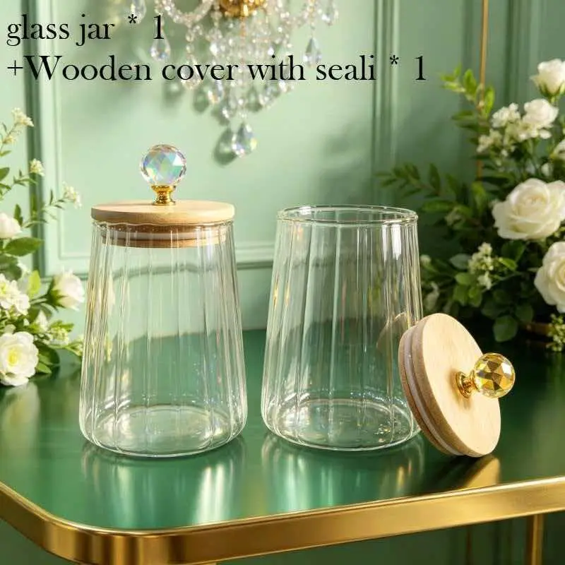 600ML sealed canister, (glass jar * 1 +Wooden cover with seali * 1), High-end airtight Food Storage Container made of high borosilicate glass, candy, sugar cubes, and coffee beans, coffee powder