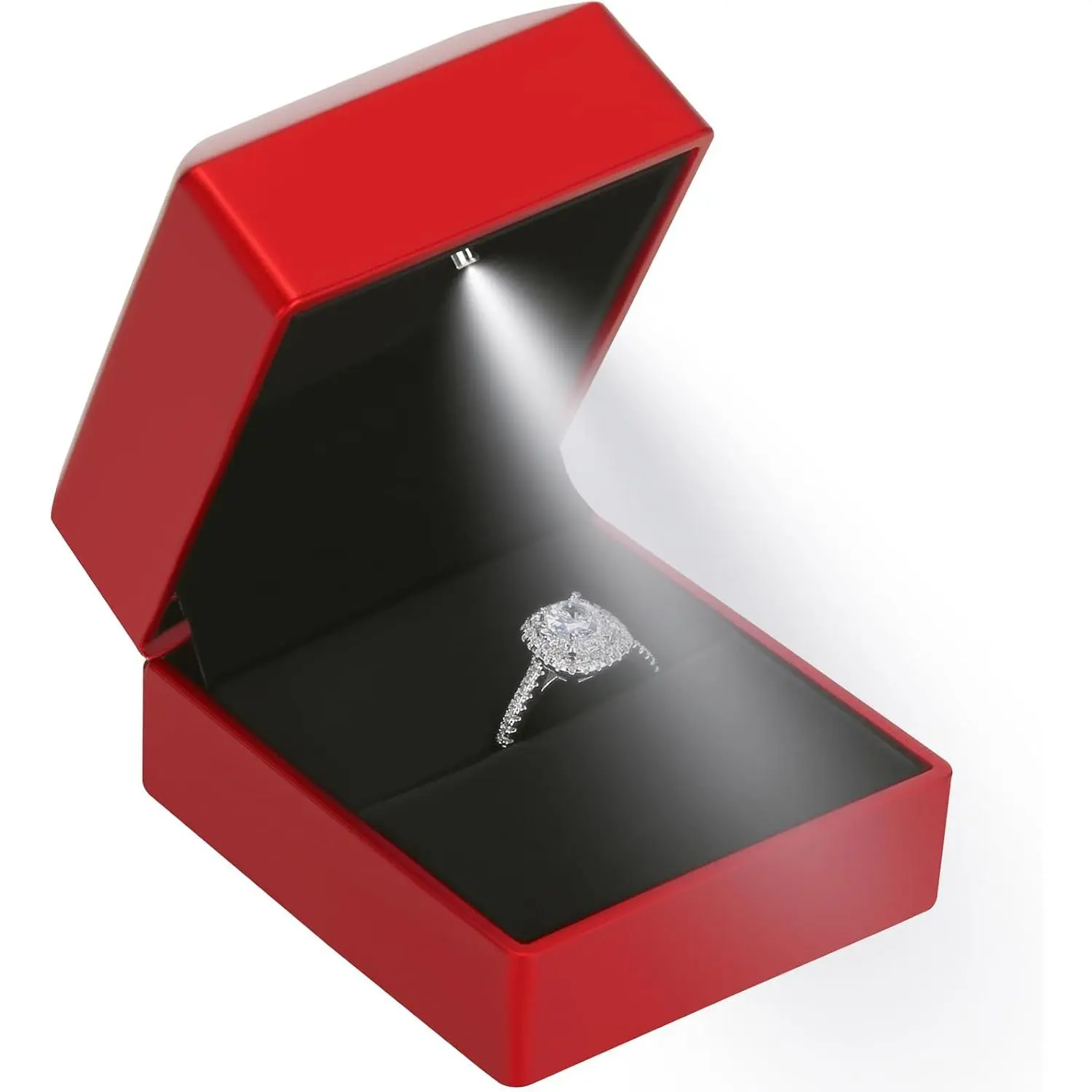 LED Ring Earring Box for Proposal, Wedding, Engagement, Luxury   Box with LED Light, Jewellry Display Box (Red)