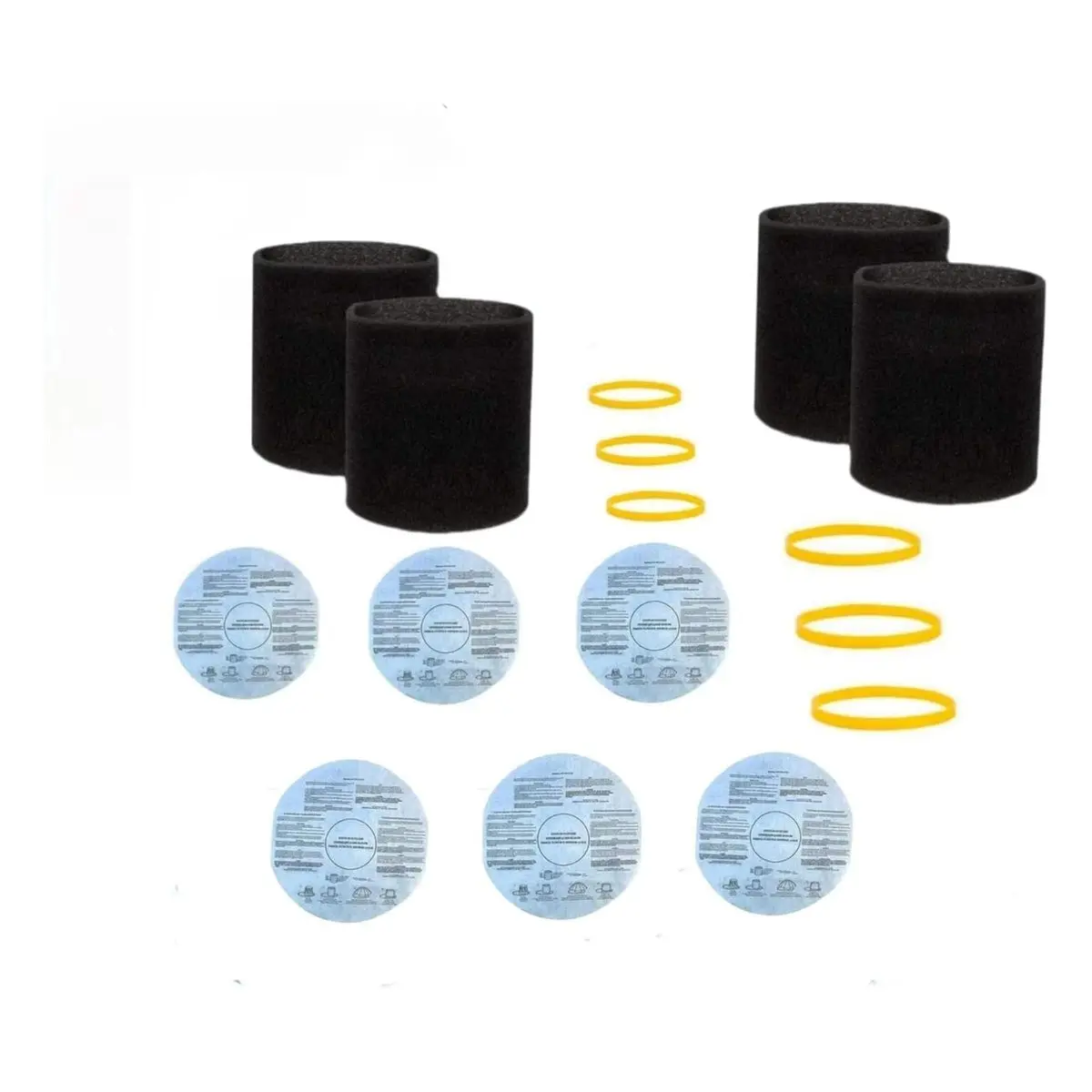 6 Pack 90107 Dry Filter, Retaining Bands, 4 Pack 90585 Foam Sleeve Filter, Replacement for Wet/dry Vacuum Cleaners 5 Gallon and Above, 16 Pack Total