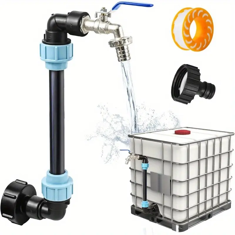 IBC tank gooseneck pipe, IBC adapter with gooseneck brass faucet, IBC gooseneck 3/4 inch outlet faucet for 000L rainwater tanks, rain barrels, and IBC containers