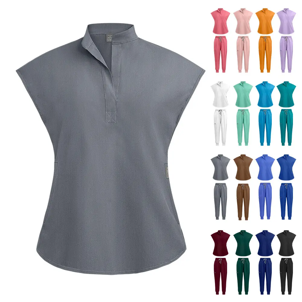 Women's Plus Size Collared Neck Bat-Sleeve Scrub Suit Set - Hand Wash Only, Normal Type Work Uniform for Beauty Salons, Dentists, Lady