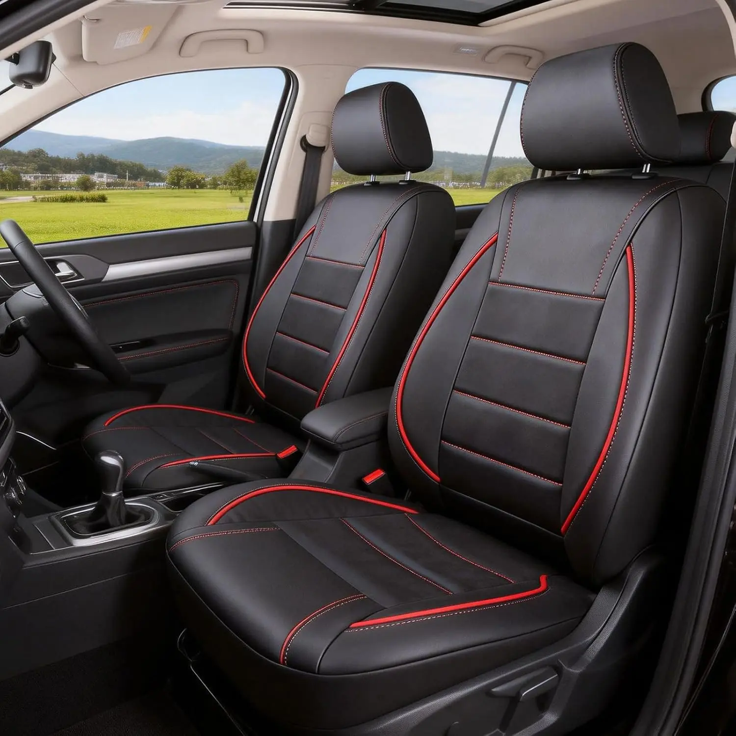 Full Set Leather Seat Covers for Ford Fiesta Mk7 2009-2017, Breathable, Airbag Safe, Easy Fit Front/Rear Seat Protectors, Protects Seats