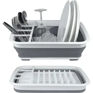 Plastic Collapsible Dish Drying Rack, Foldable Dinnerware Drainer Organizer for Storage,Kitchen
