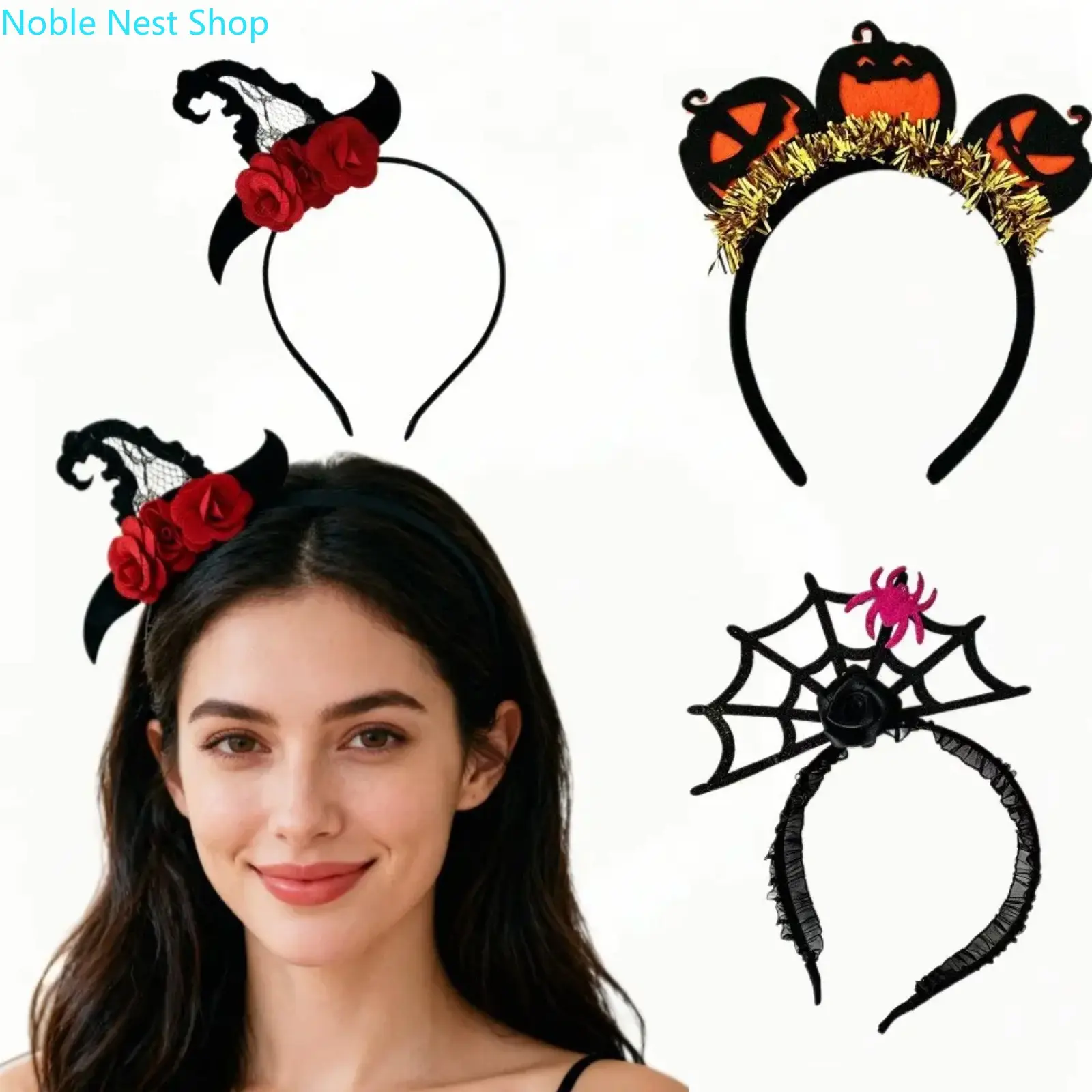 Halloween Headband with Fun Pumpkin, Spider & Witch Designs, Lightweight Unisex Cosplay Accessory with Secure Fit, 1 Size Fits Most, One Size Fits Most