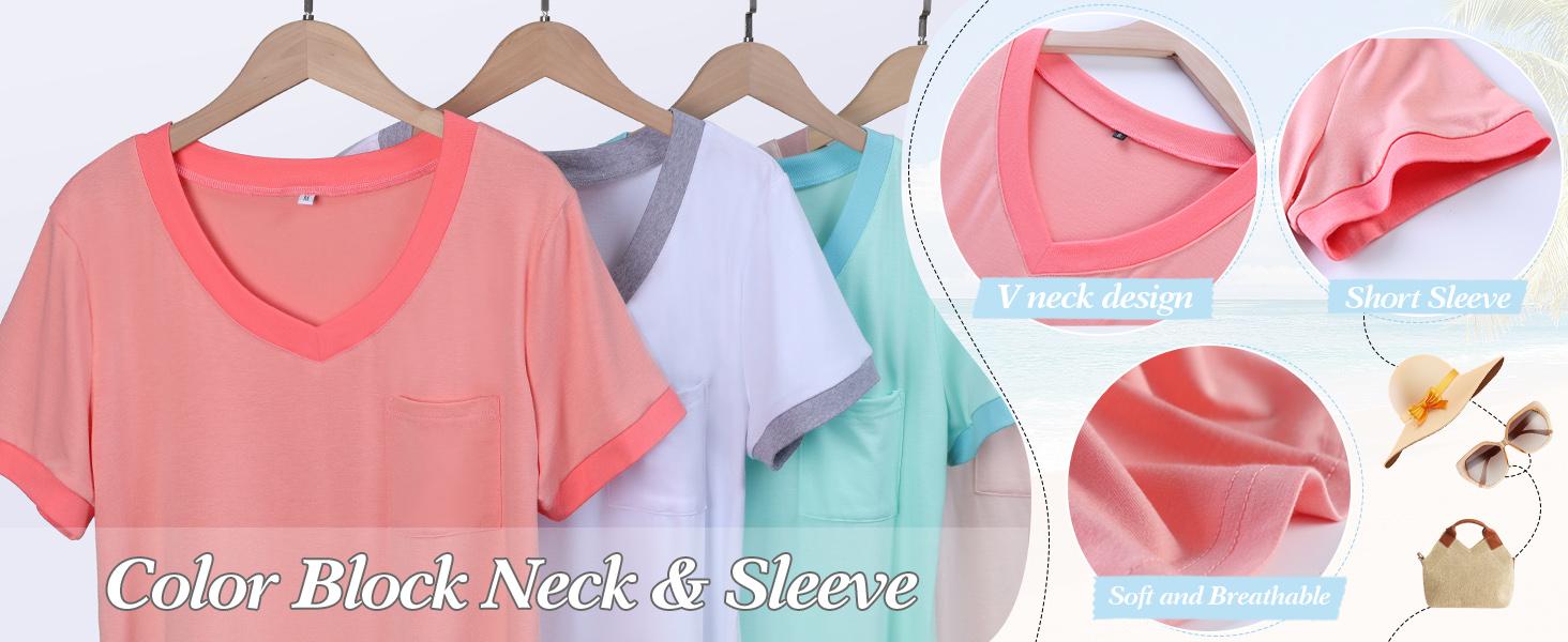 OFEEFAN Womens T Shirts Short Sleeve V Neck Loose Casual Summer Tops with Pocket Womenswear Vneck OFEEFAN Womens T Shirts Short Sleeve V Neck Loose Casual Summer Tops with Pocket Womenswear Vneck