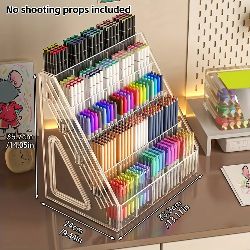 1PC pen holder storage rack, large capacity acrylic finishing rack, brush compartment storage box, suitable for brushes, pencils, markers, suitable for home, office, school, durable design, office supplies and handmade enthusiasts must