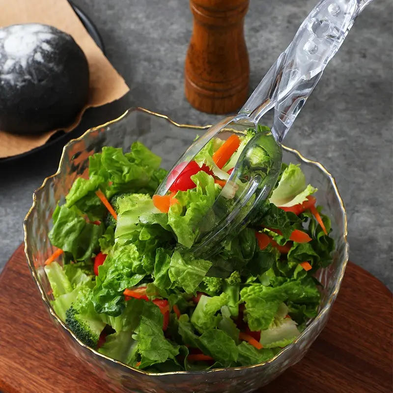 1Pc Clear Plastic Salad Tongs, Reusable Food Safe Serving Scissors, Durable Hygienic Kitchen Utensil for Salad Vegetable, BBQ, Outdoor Cooking, Buffet & Party Catering