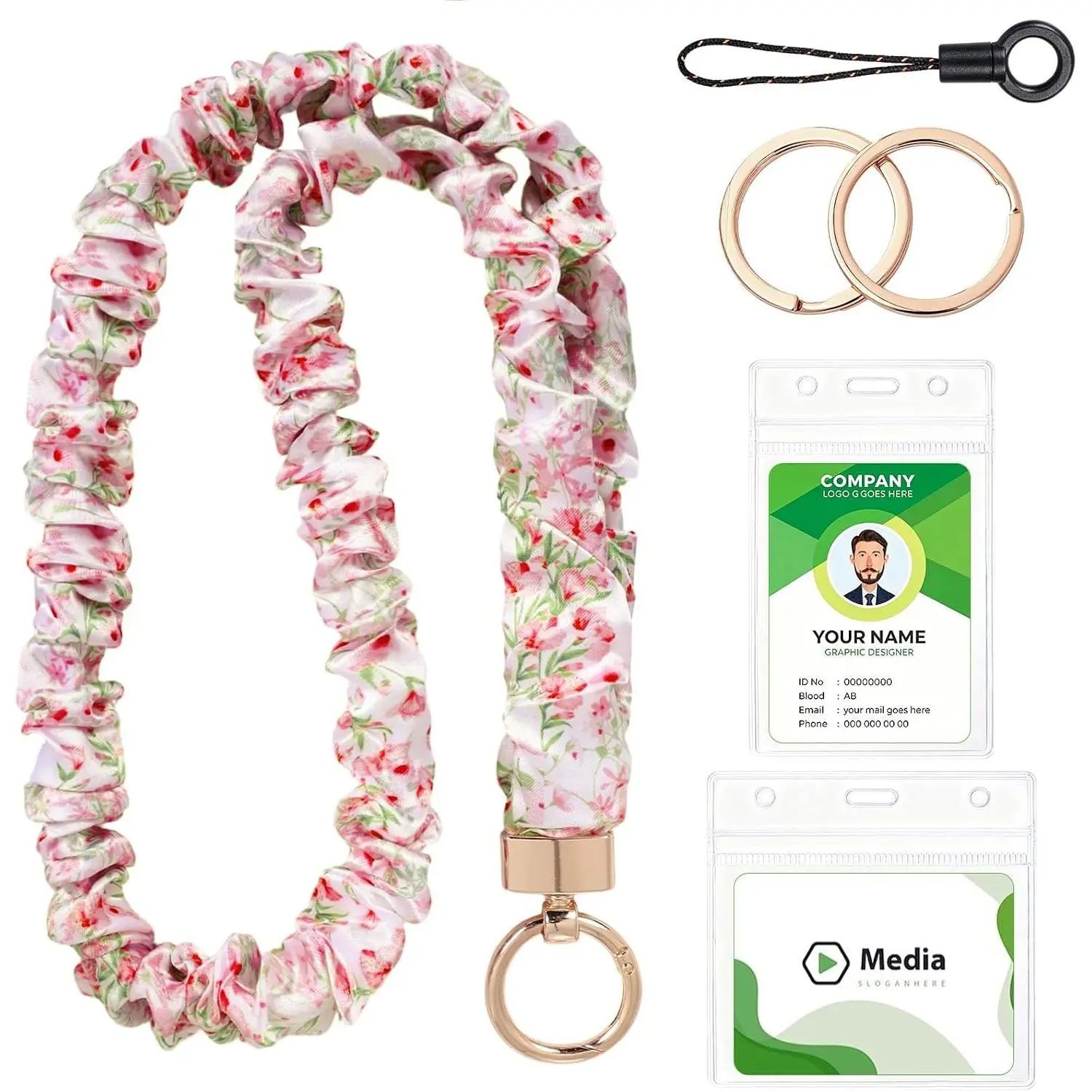 Scrunchie Lanyard with ID Holder, Stretchy Teacher Lanyards for ID Badges | Soft Fabric, Retractable Lanyards for   and , Teacher Appreciation Gifts