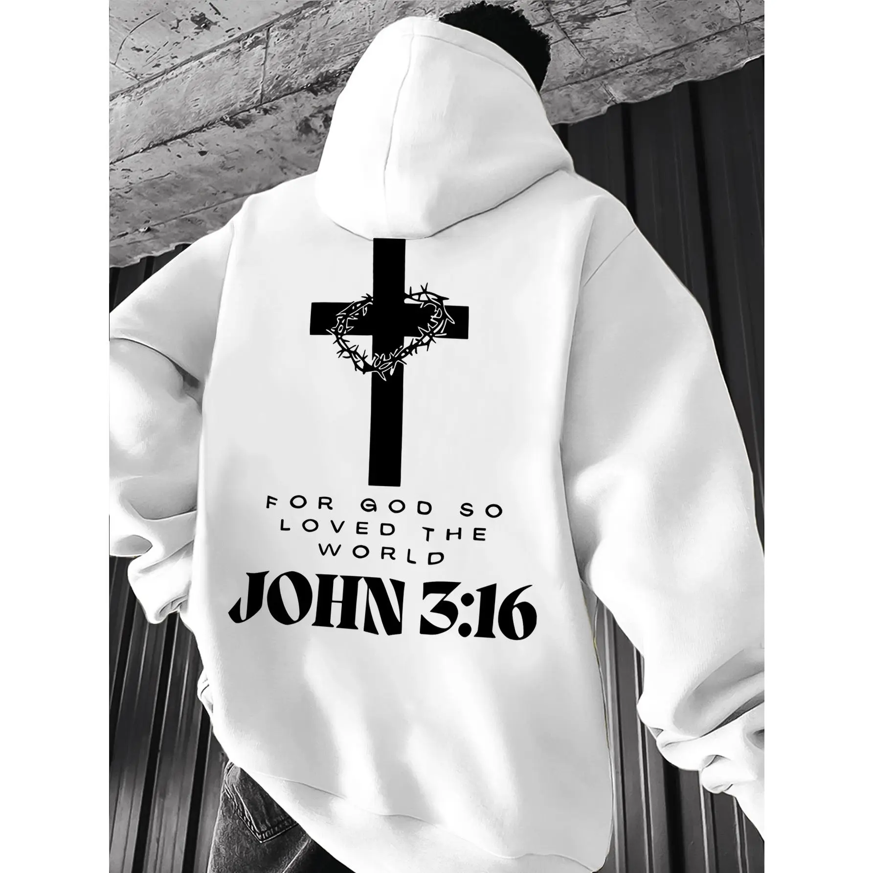 Men's casual minimalist cross-patterned world-themed hip-hop punk high-street printed hoodie, long-sleeved pullover, slightly stretchy, knitted polyester fabric, regular men's hoodie.