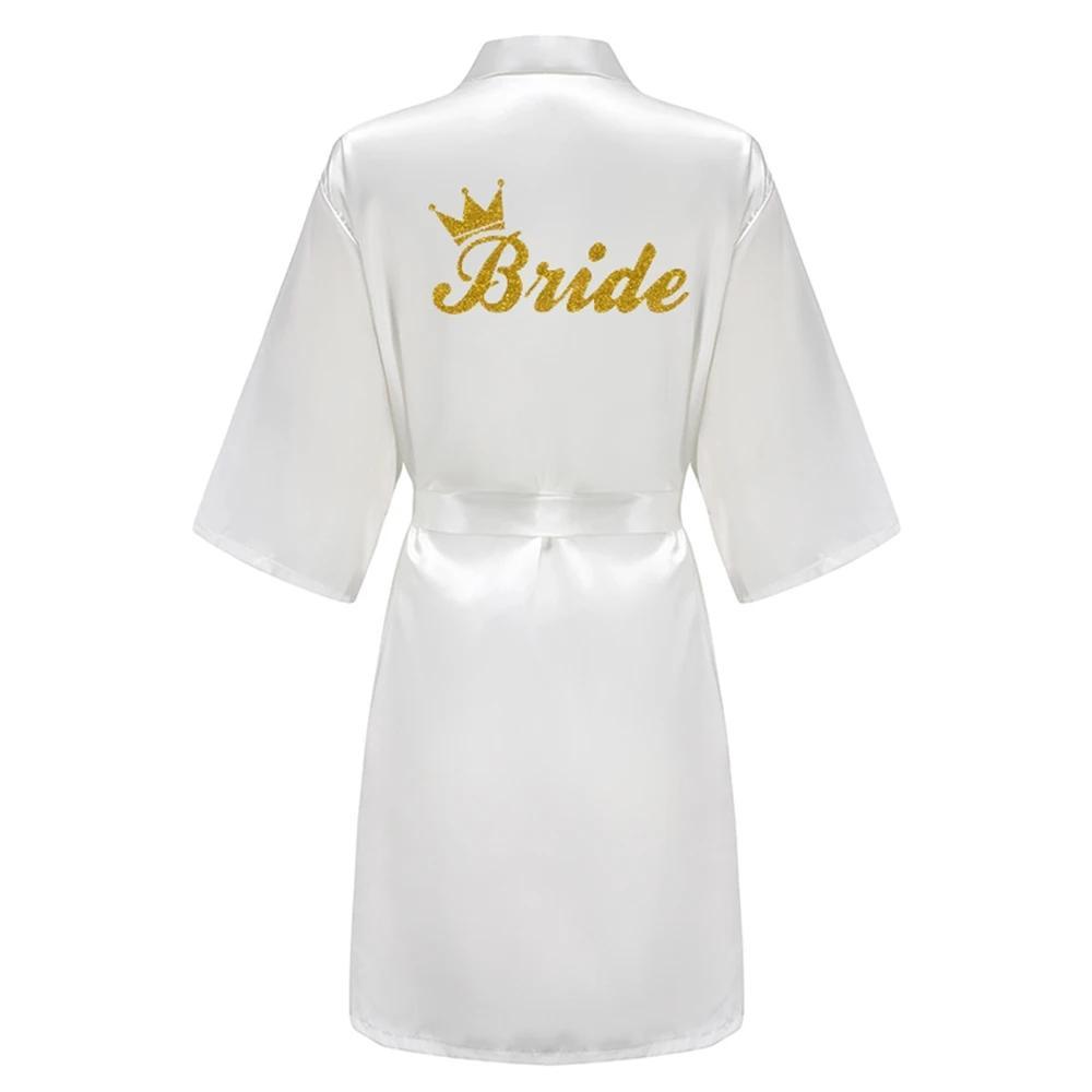 Wedding Party Team Bride Robe With White Letters Kimono Satin Pajamas Bridesmaid Bathrobe YE6522