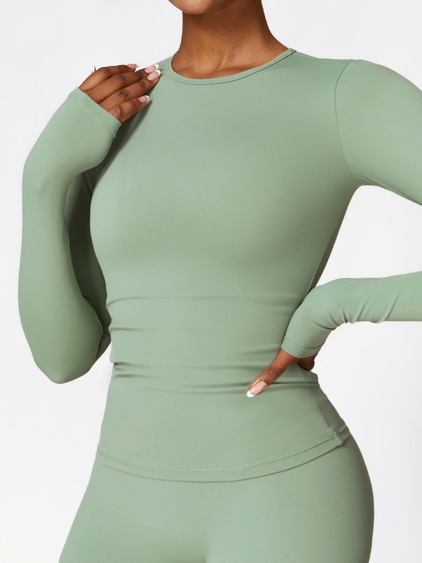 Women's Solid Long Sleeve Sports Tee, Sporty Round Neck T-shirt for Yoga Gym Workout Running, Ladies Sportswear for Spring & Fall, Gym Performance Top